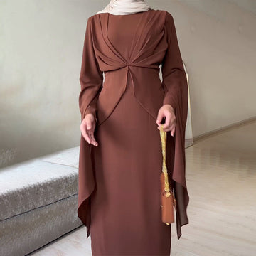 Fashion Comfortable And Loose Solid Color Temperament Bat Sleeve Dress In Autumn